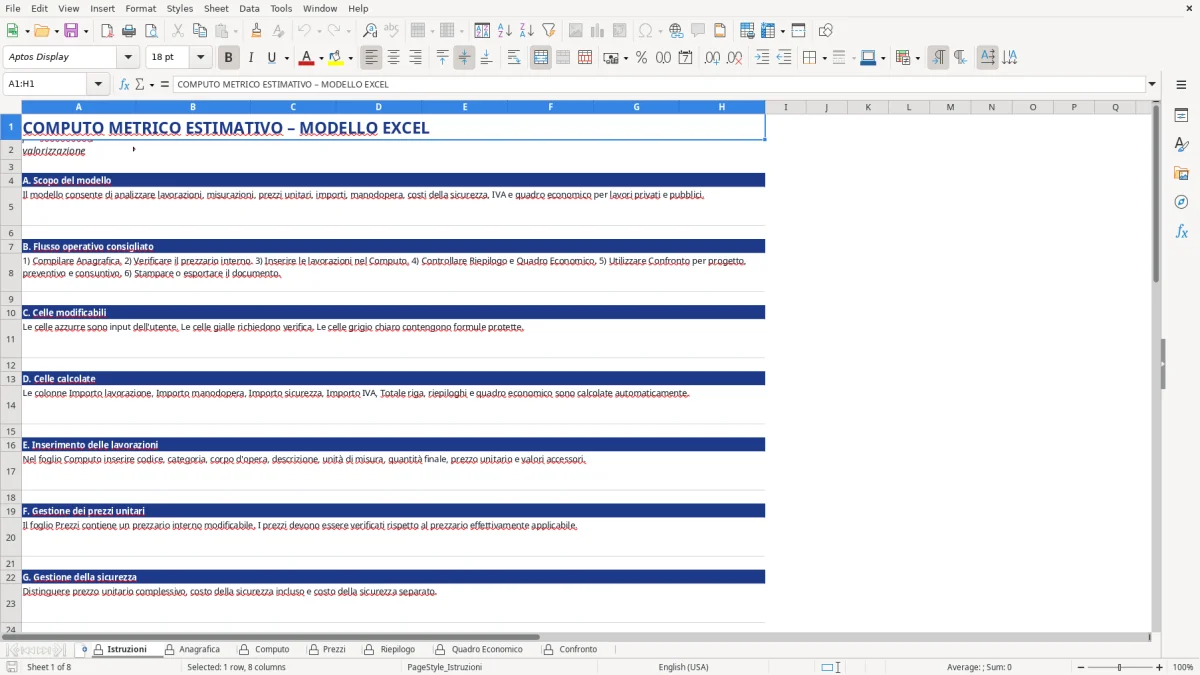 Figura 1: Foglio Istruzioni - Modello Excel Computo metrico estimativo Excel - Modello Gratis (2026)