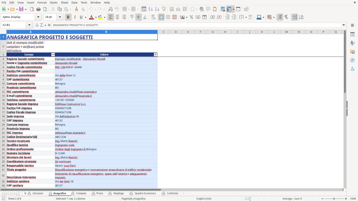 Figura 2: Foglio Anagrafica - Modello Excel Computo metrico estimativo Excel - Modello Gratis (2026)