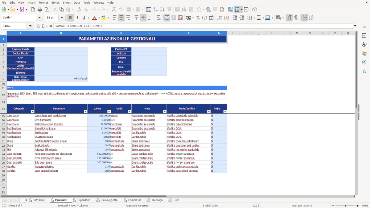 Figura 4: Foglio Calcolo_Costo - Modello Excel Costo orario manodopera Excel - Modello Gratis (2026)