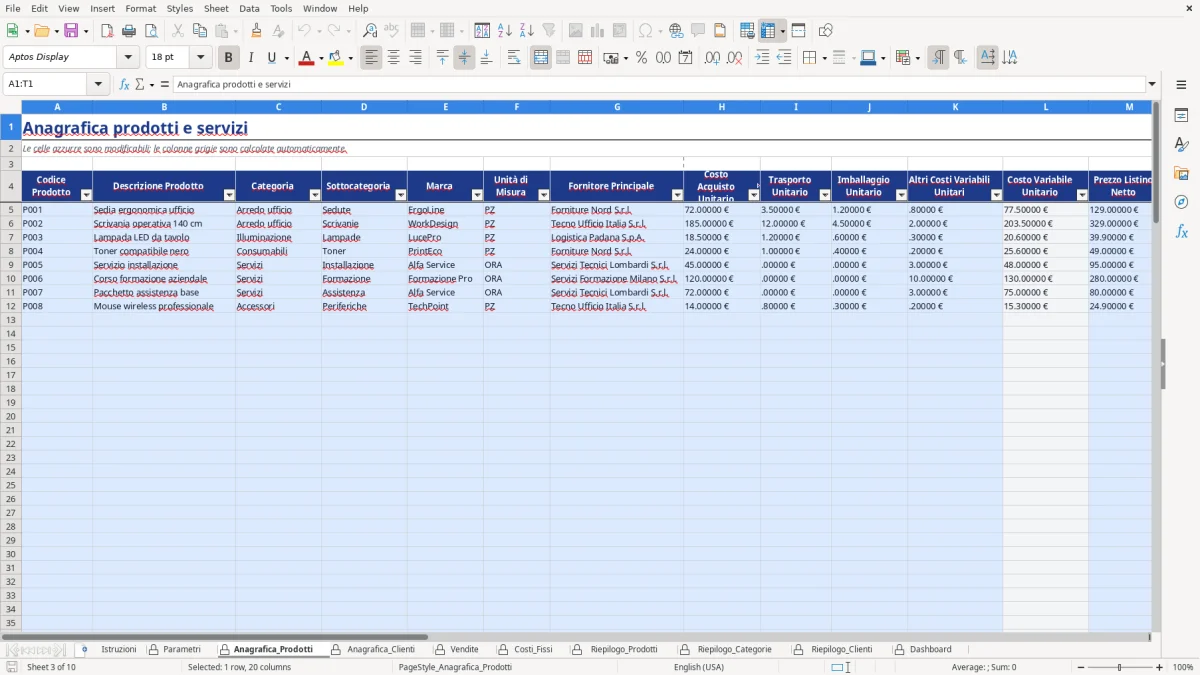 Figura 3: Foglio Anagrafica_Prodotti - Modello Excel Marginalità per prodotto Excel - Modello Gratis (2026)