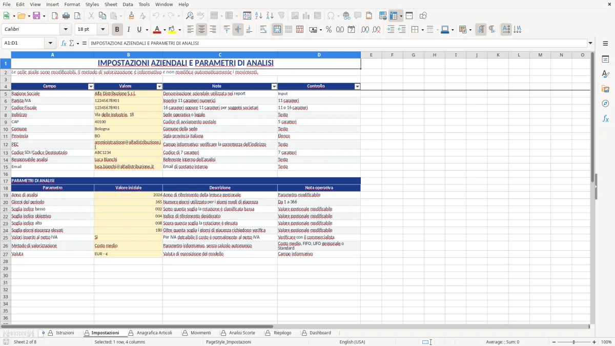 Figura 4: Foglio Movimenti - Modello Excel Rotazione scorte indice Excel - Modello Gratis (2026)