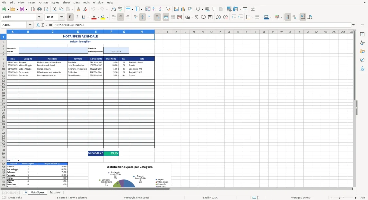 Figura 1: Foglio Nota Spese - Modello Excel modello nota spese excel